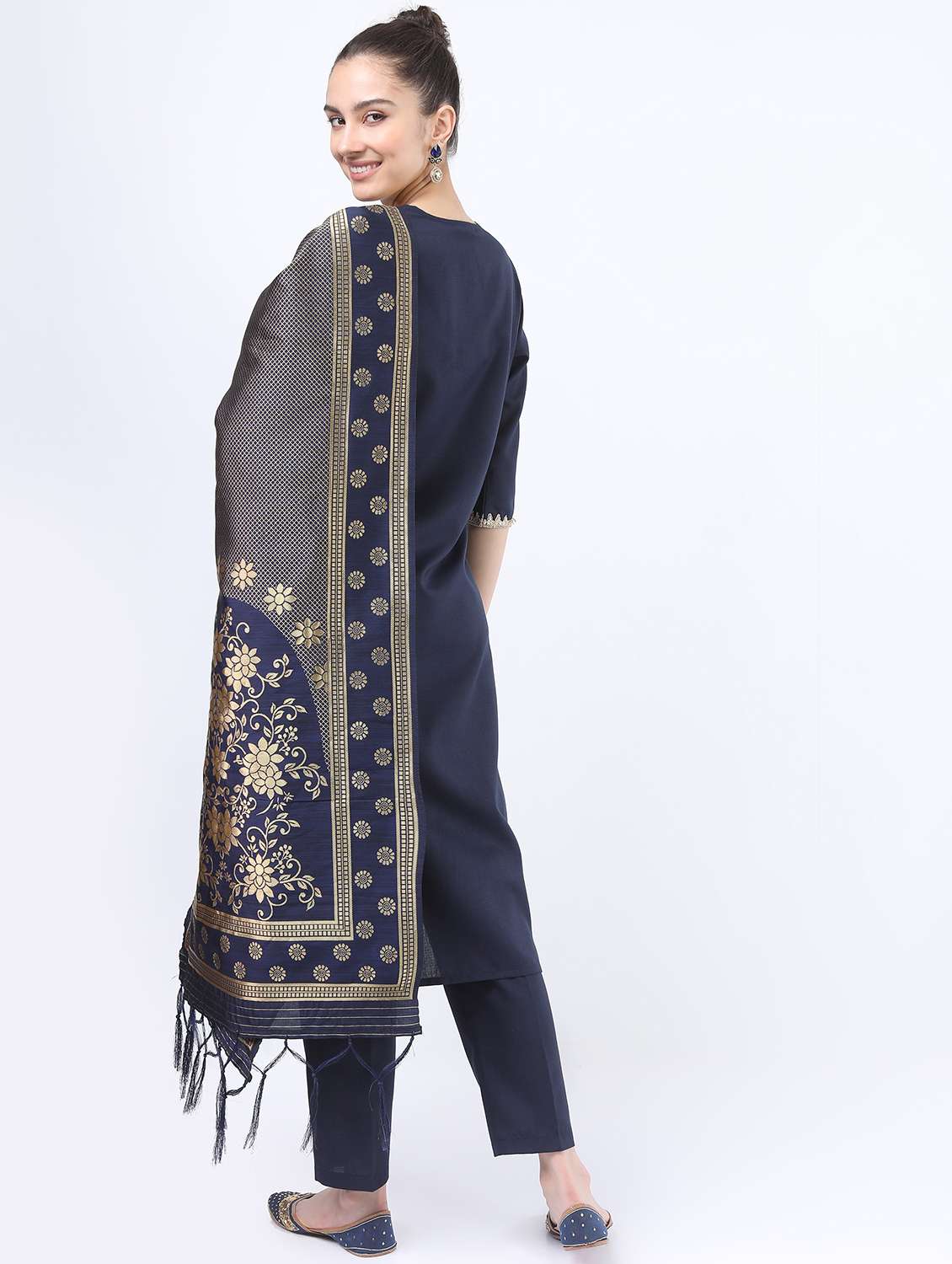 women navy blue kurta pant set with dupatta - 21488415 -  Standard Image - 2