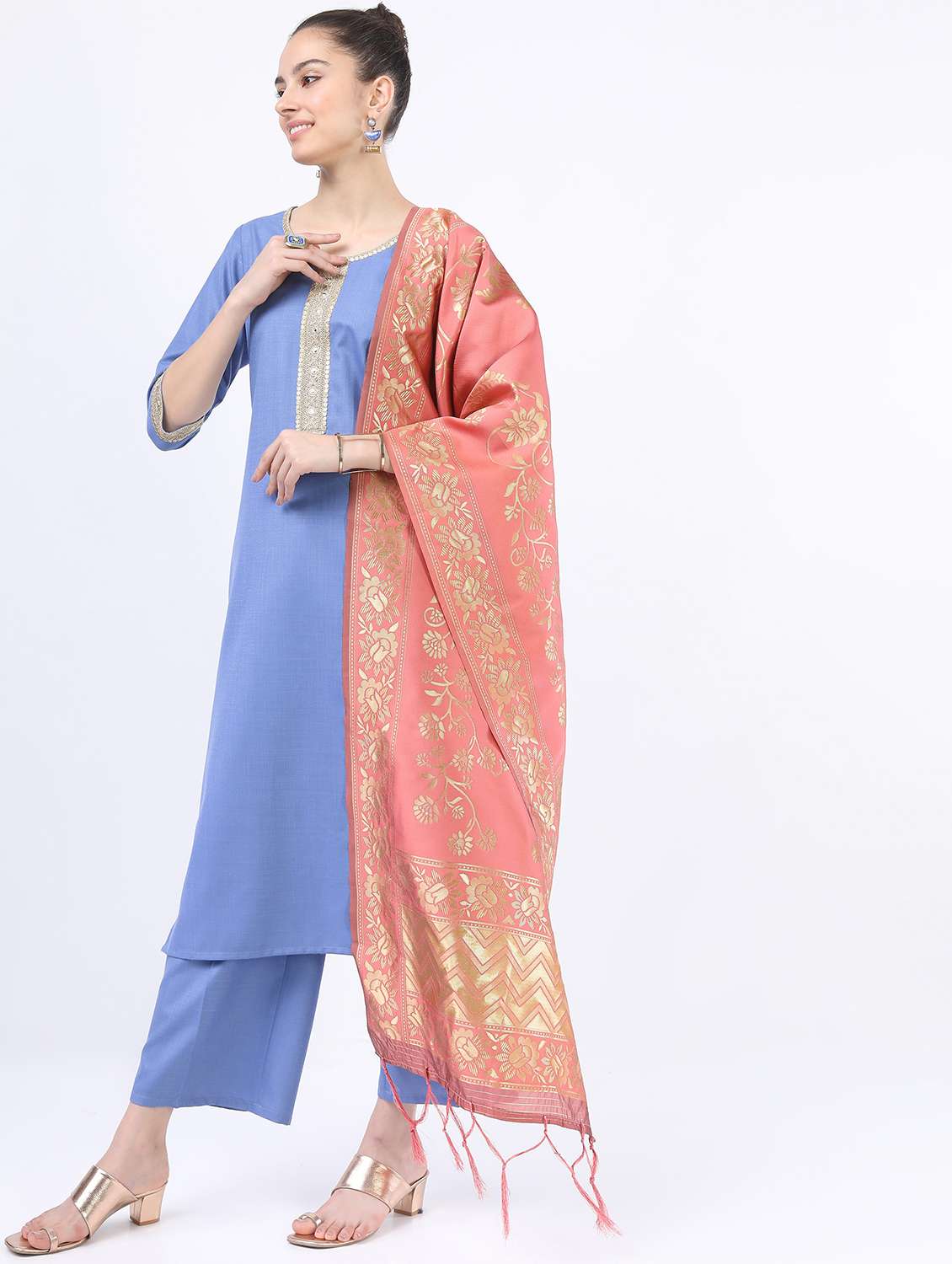 women light blue kurta palazzo set with dupatta - 21488419 -  Standard Image - 2