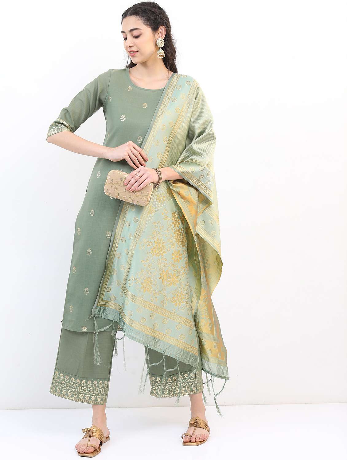 women neo mint kurta palazzo set with dupatta