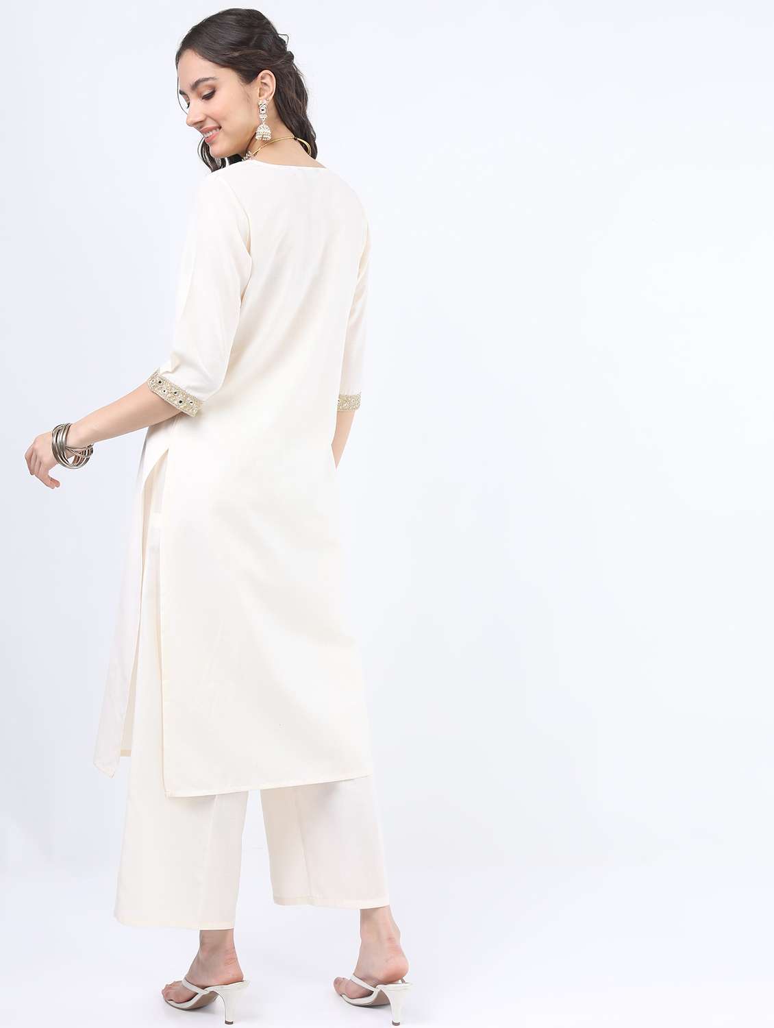 white mirror work kurta pant set - 21488429 -  Standard Image - 2