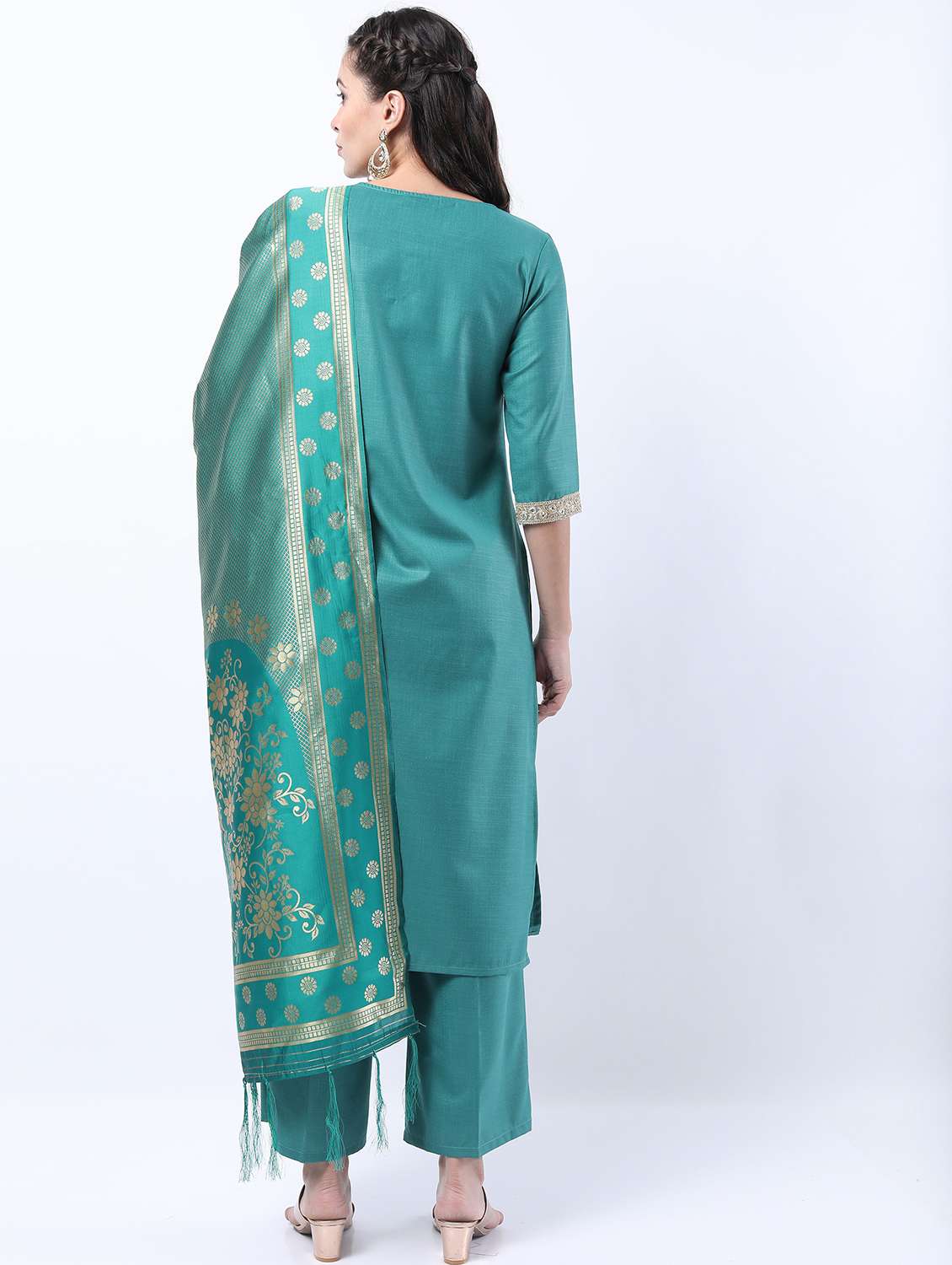 women turquoise kurta pant set with dupatta - 21488433 - Standard Image - 2