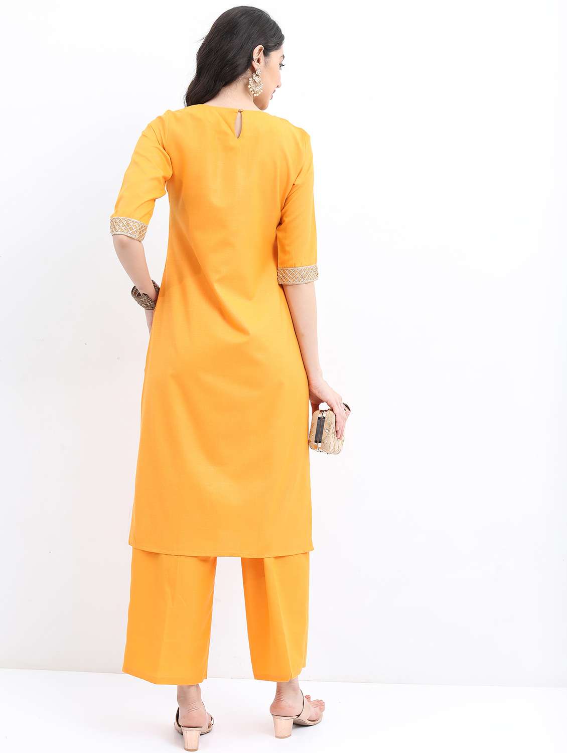 women yellow solid kurta palazzo set - 21488439 -  Standard Image - 2