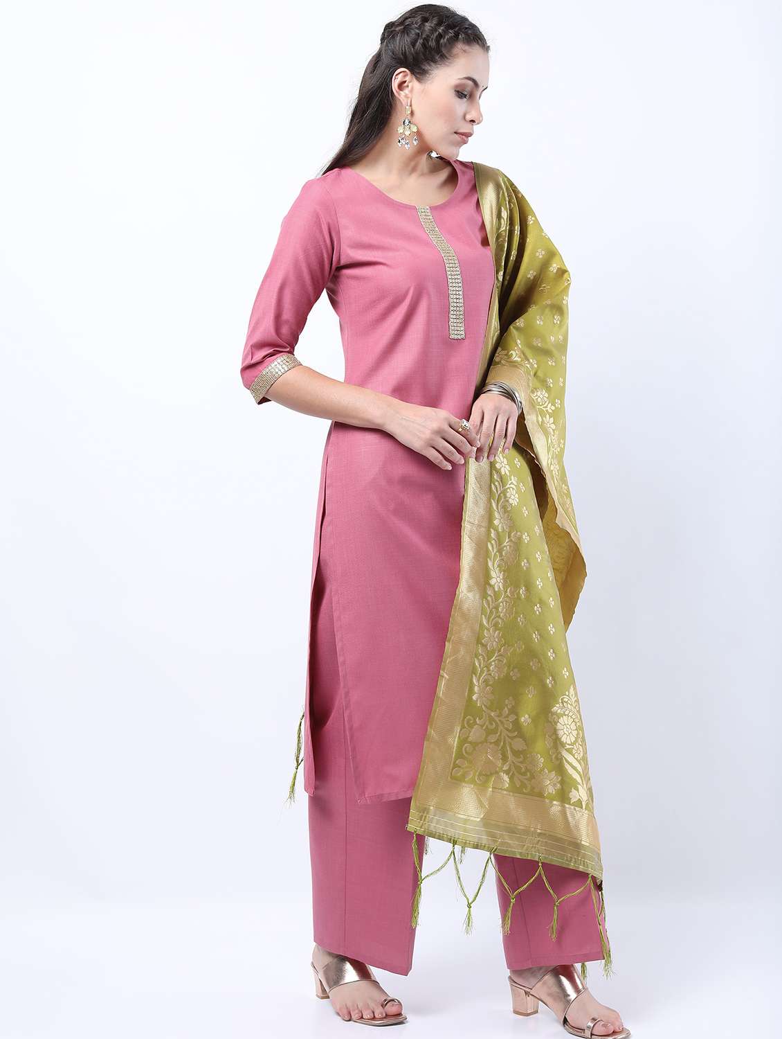 women pink kurta palazzo set with dupatta - 21488447 -  Standard Image - 2