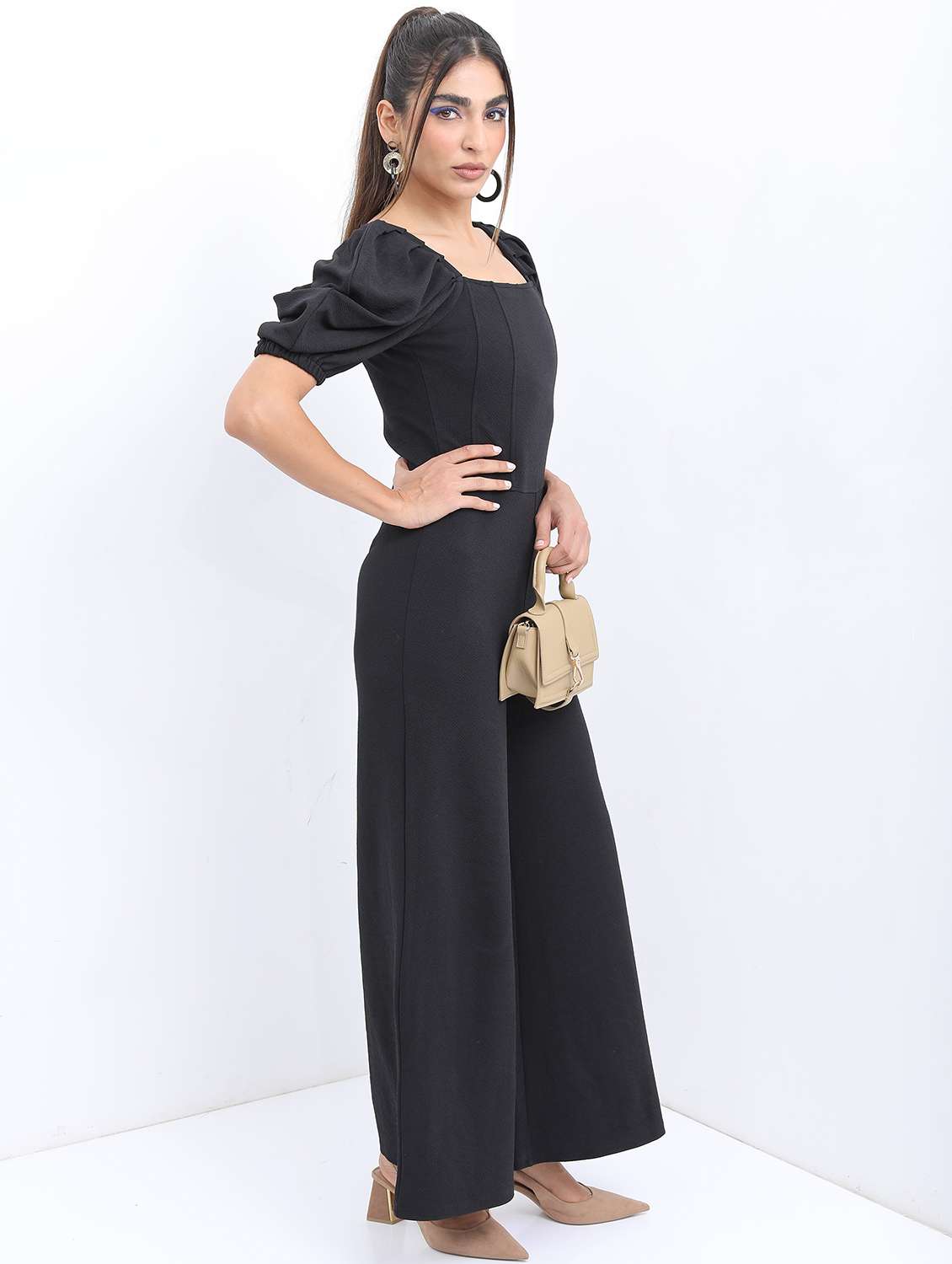 black solid full leg jumpsuit - 21488641 -  Standard Image - 2