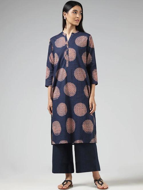 women navy blue printed straight kurta - 21489054 -  Standard Image - 0