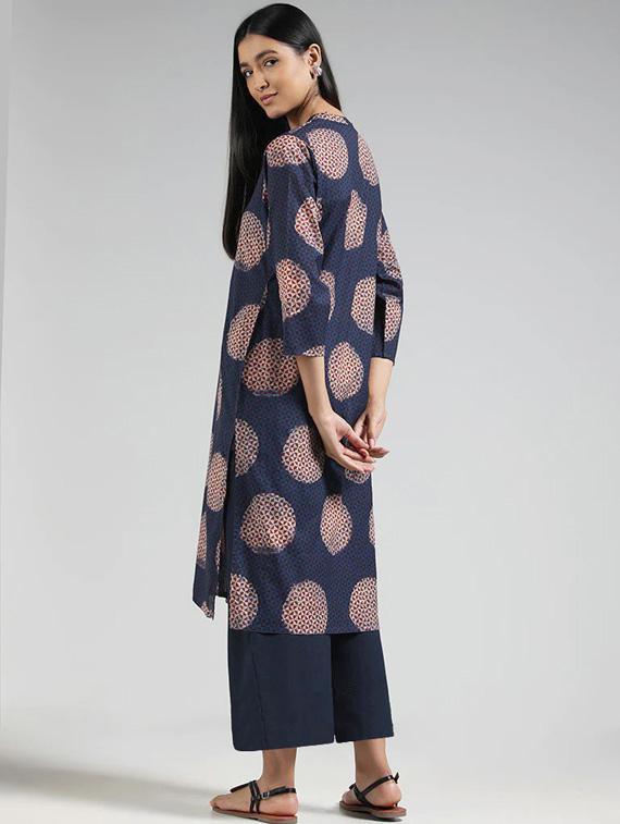 women navy blue printed straight kurta - 21489054 - Standard Image - 2
