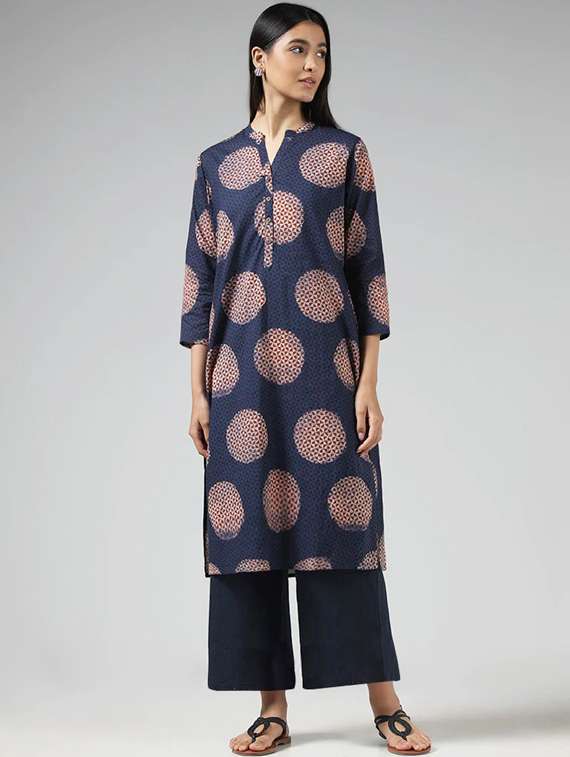 women navy blue rayon straight kurta