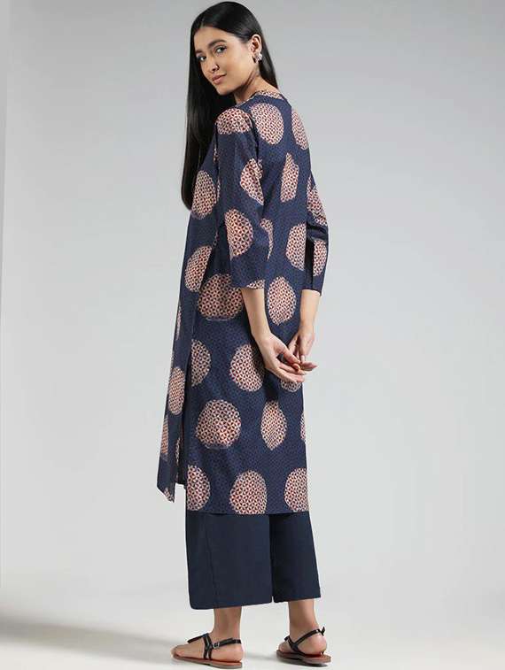 women navy blue rayon straight kurta - 21489071 - Standard Image - 2