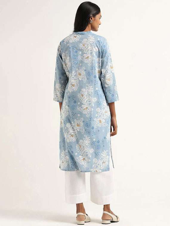 women light blue floral printed straight kurta - 21489072 - Standard Image - 2
