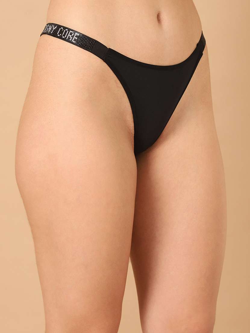women black polyester thongs panty - 21489166 -  Standard Image - 2