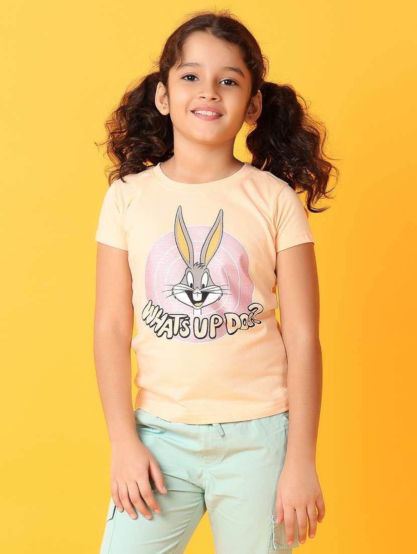 girls round neck front printed regular tee