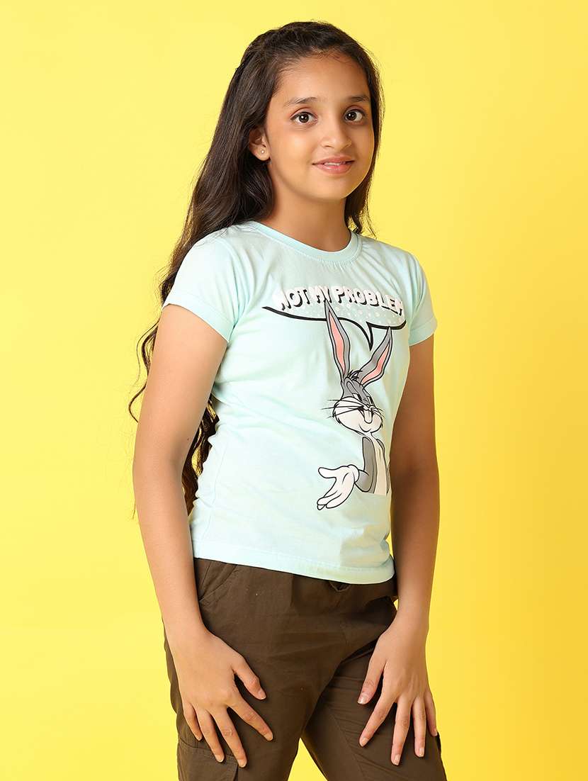 girls round neck front printed regular tee - 21489400 -  Standard Image - 2