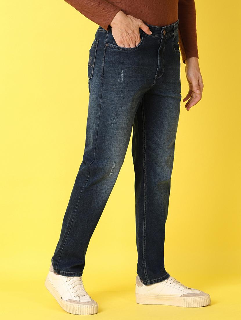 men mid rise distressed straight fit denim jeans - 21489427 - Standard Image - 2