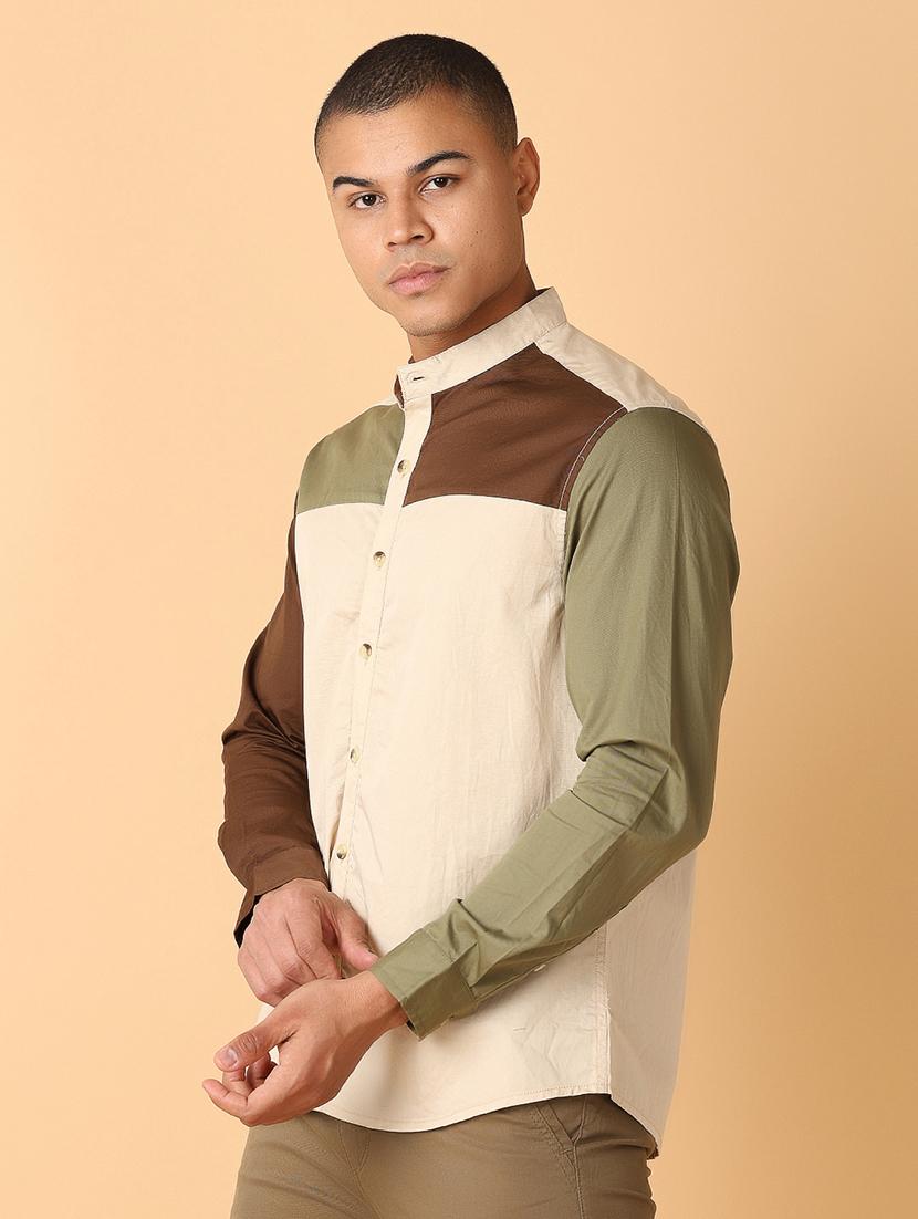 men long sleeves color block casual shirt - 21489445 - Standard Image - 2