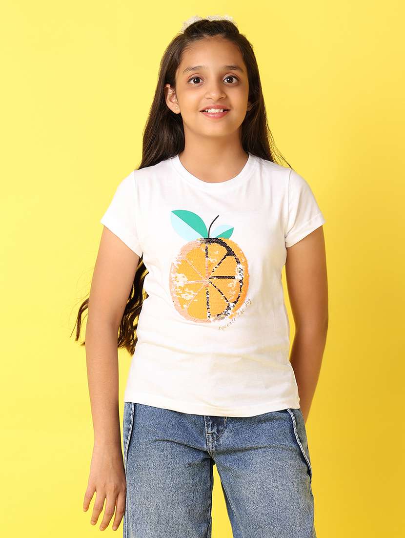 girls front printed round neck tee