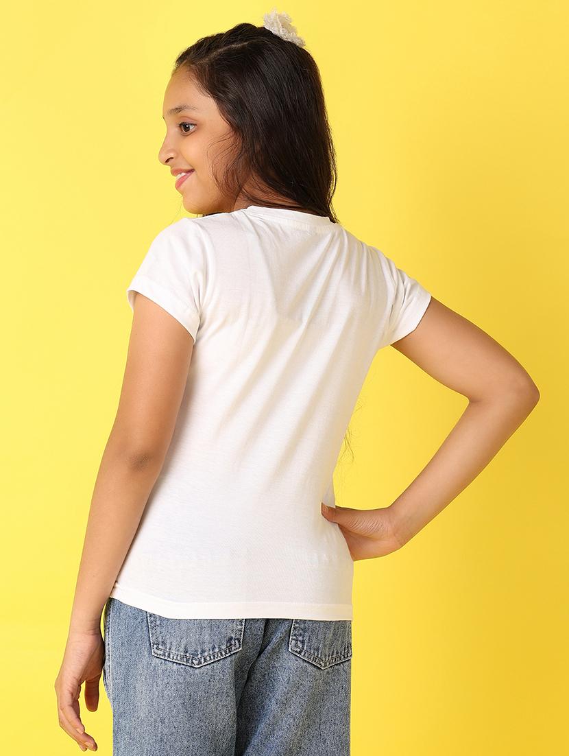 girls front printed round neck tee - 21489460 - Standard Image - 2