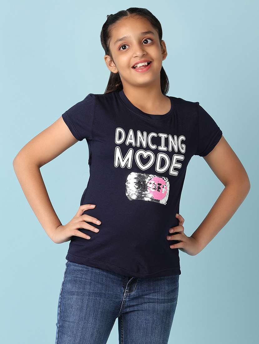girls front printed round neck tee