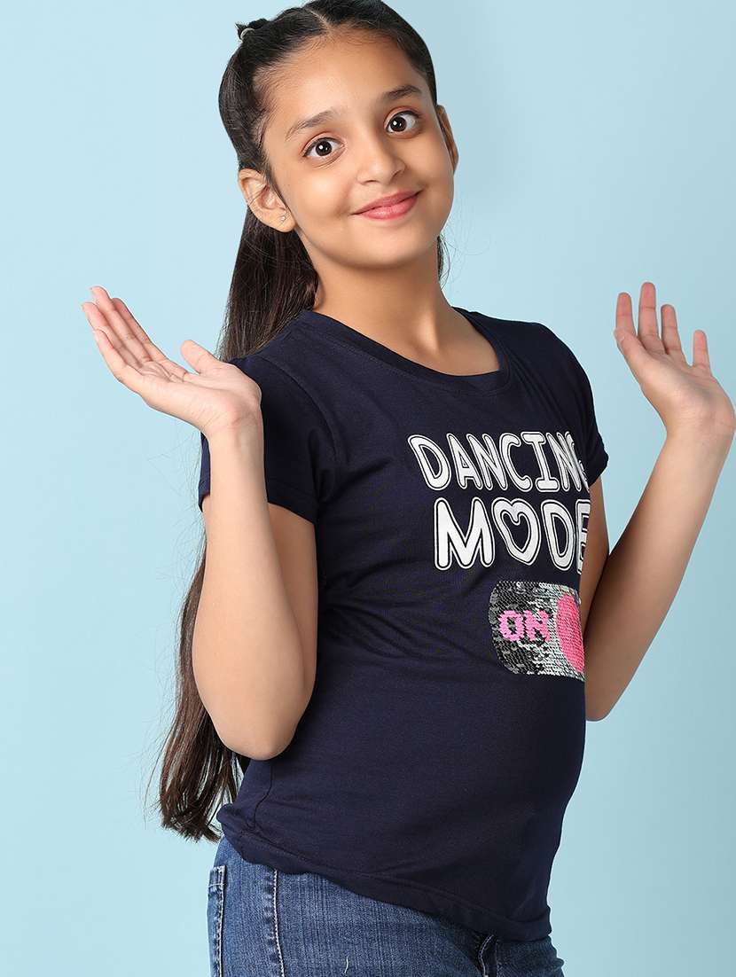 girls front printed round neck tee - 21489461 -  Standard Image - 2