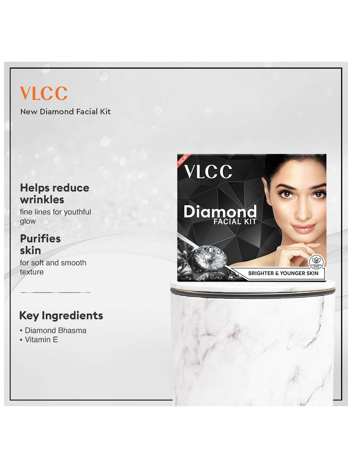 diamond facial kit with diamond bhasma & bright glow serum facewash with vitamin c serum & charcoal  - 21489623 -  Standard Image - 2