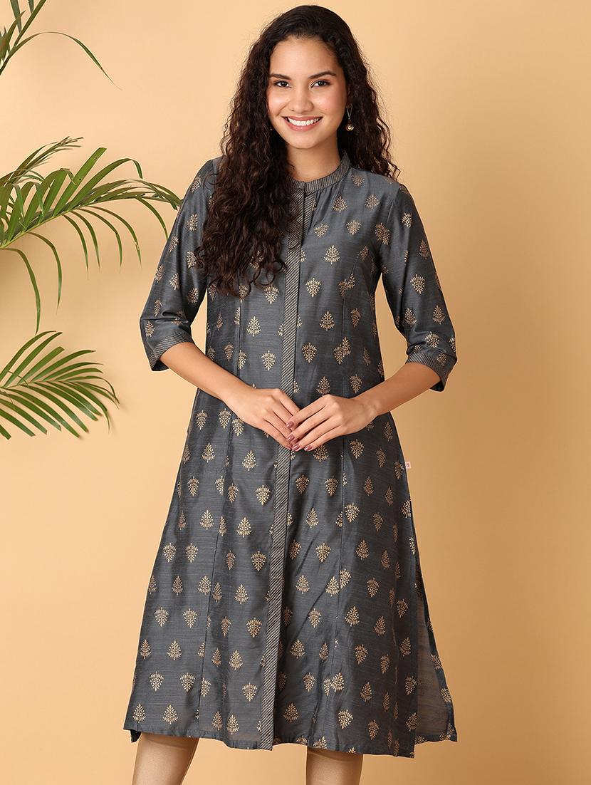 women light grey printed a-line kurta - 21489830 -  Zoom Image - 0