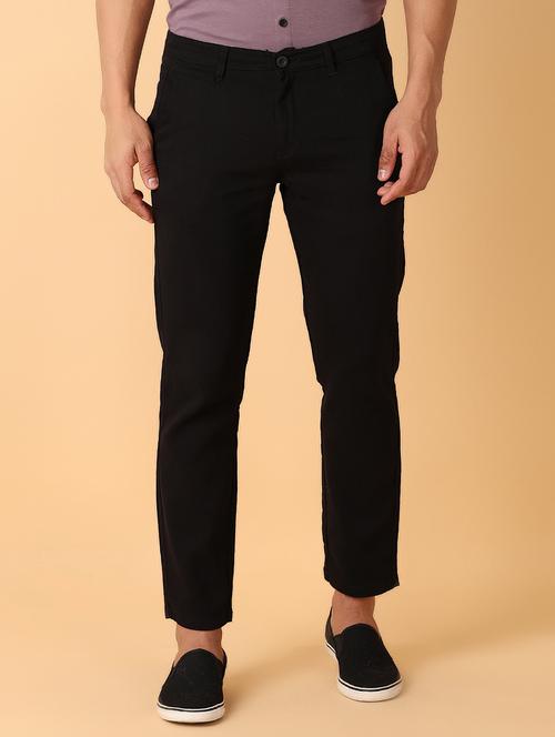 men black solid chinos trouser - 21490016 -  Standard Image - 0