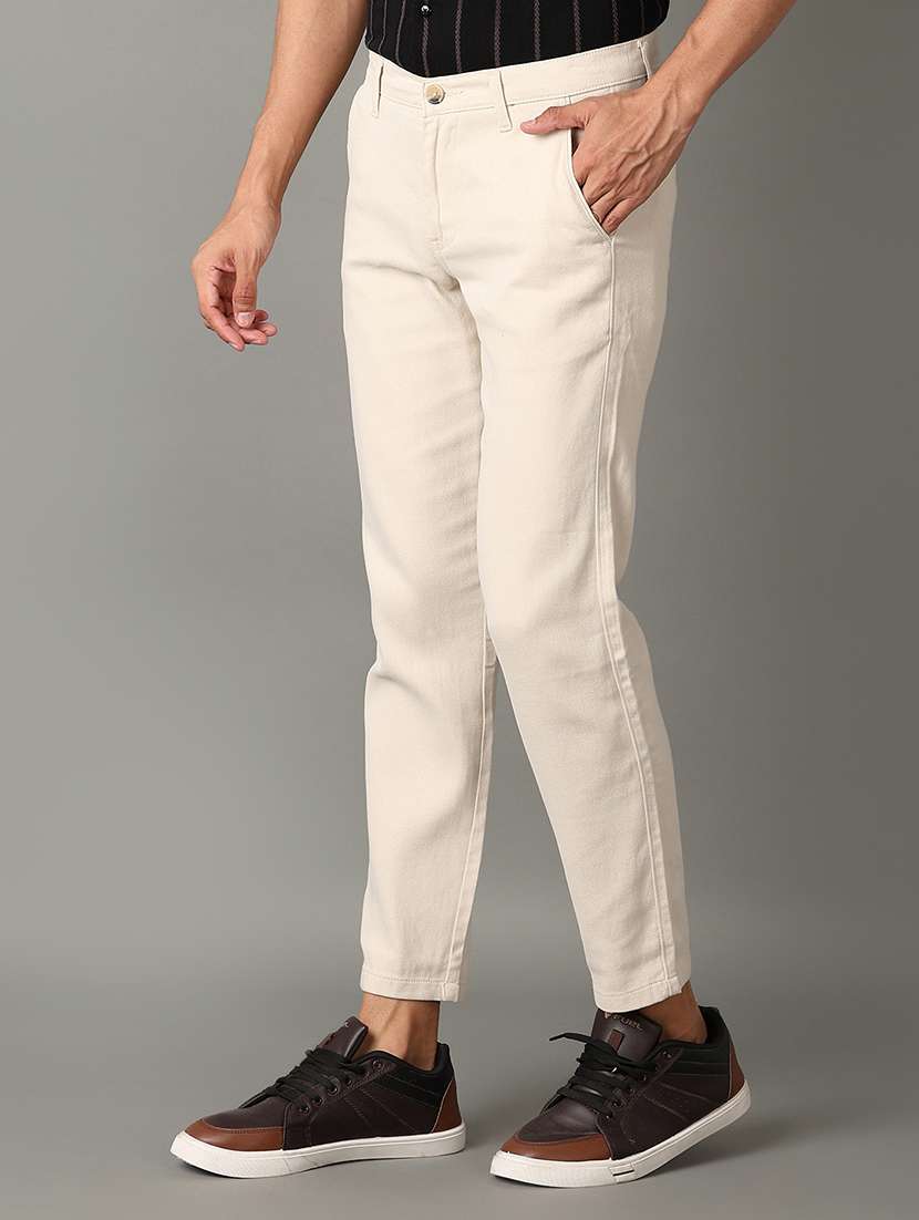men cream solid chinos trouser - 21490017 -  Standard Image - 2