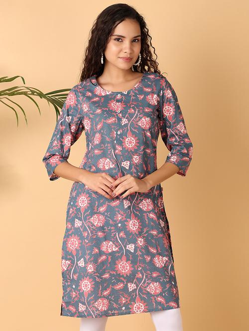 women blue printed a-line kurta - 21490120 -  Standard Image - 0