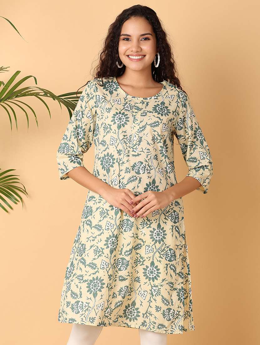 women beige printed a-line kurta