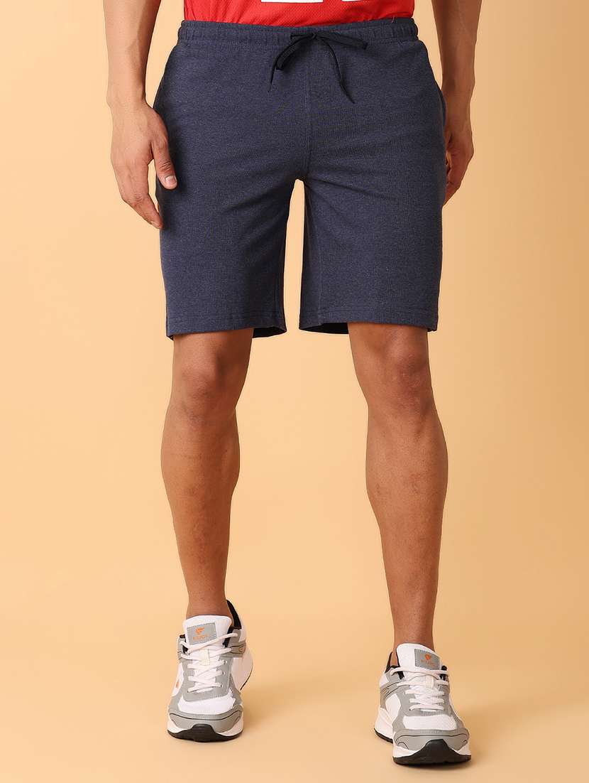 men navy blue solid shorts