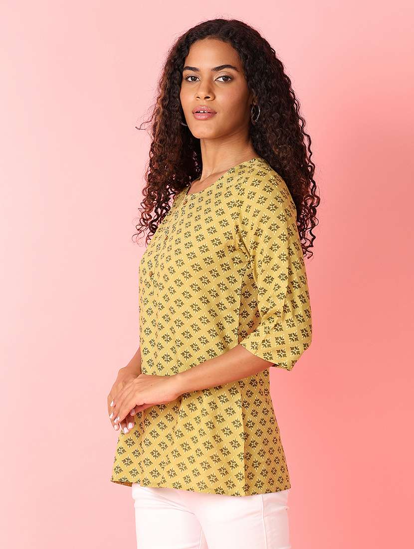 women three quarter sleeve straight kurti - 21490142 -  Standard Image - 2