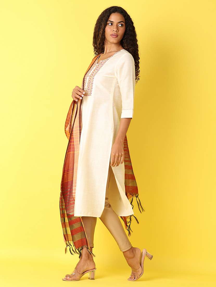 women rust striped dupatta  - 21490201 -  Standard Image - 2