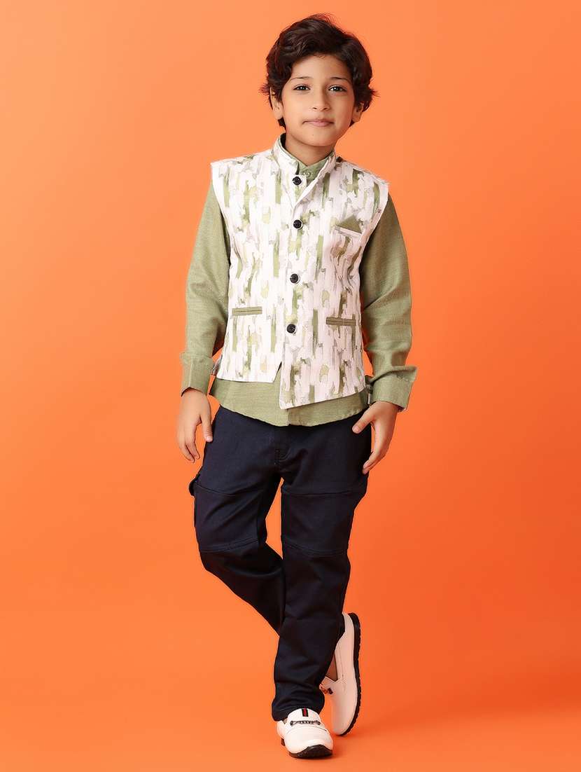 boys green cotton full length set