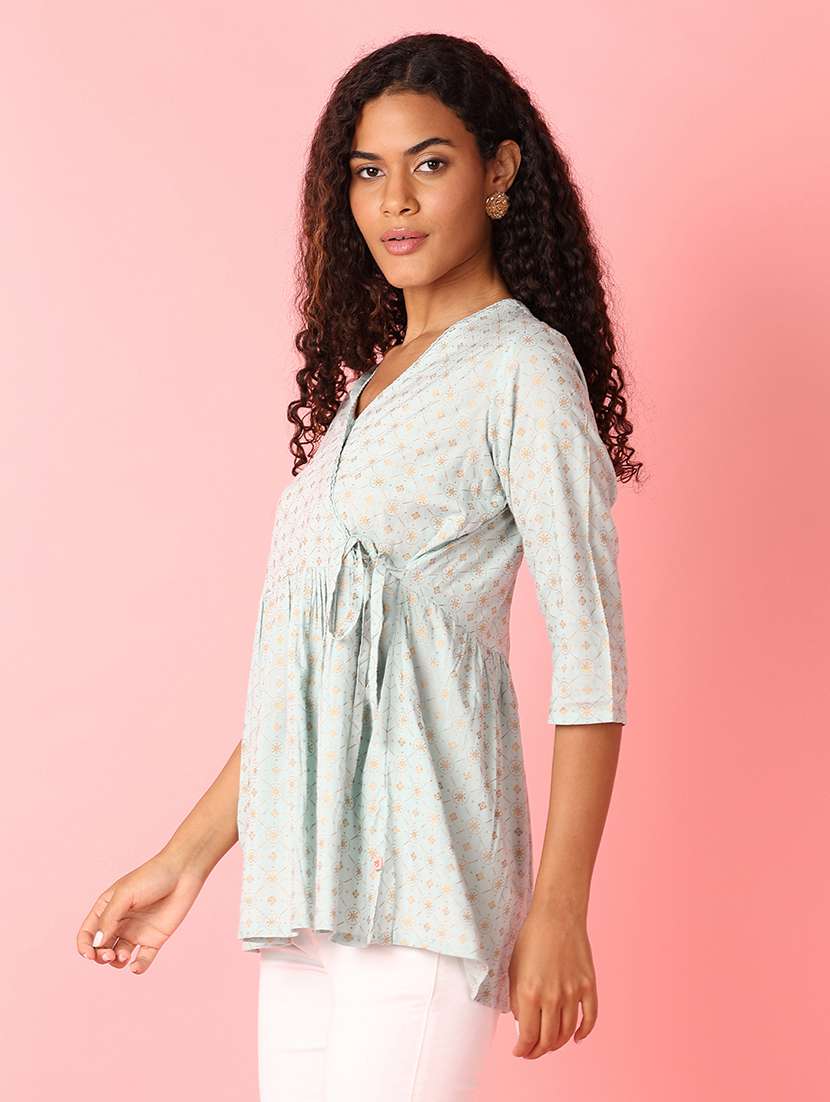 women light blue printed wrap top - 21490290 -  Standard Image - 2