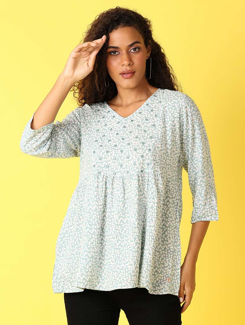women light blue peinted flared kurti