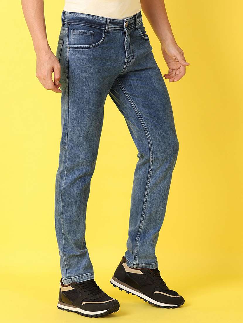 Men Light Blue Plain Jean - 21490499 -  Standard Image - 2