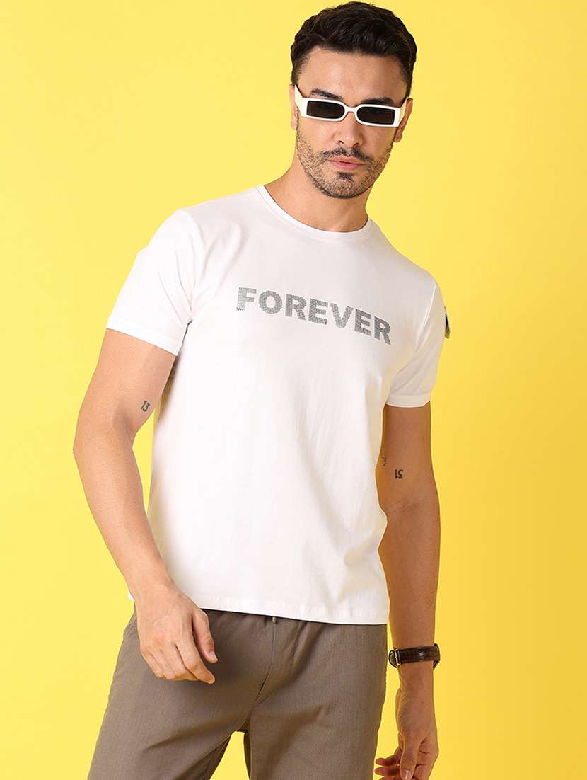 men chest print round neck short sleeve t-shirt