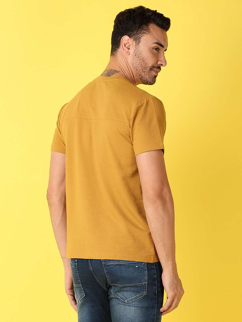 Men Mustard Placement Print Regular Fit Short Sleeve T-shirt - 21490535 -  Standard Image - 2
