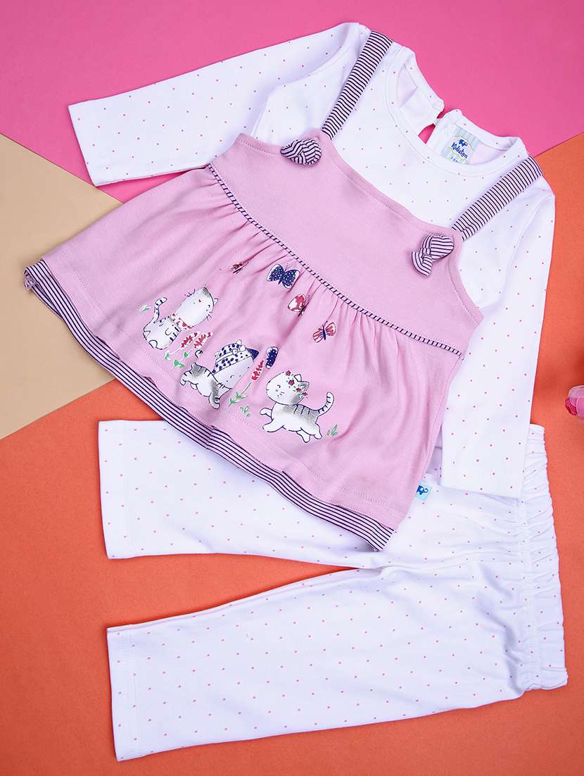 girls pink printed dungaree set