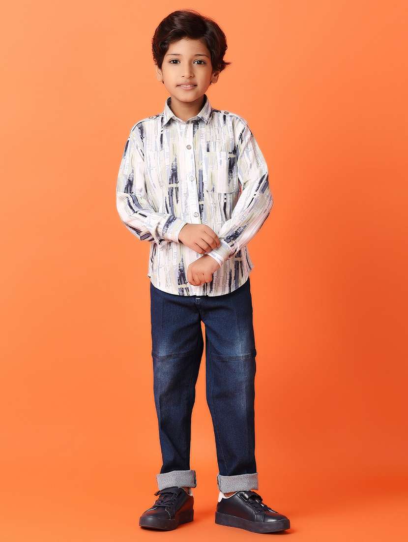 boys white cotton shirt & jeans set