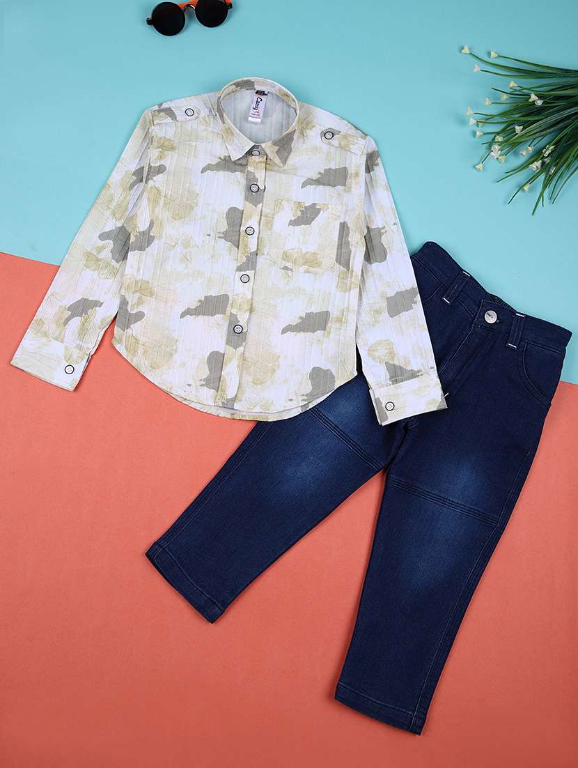 boys printed long sleeves shirt & jeans set