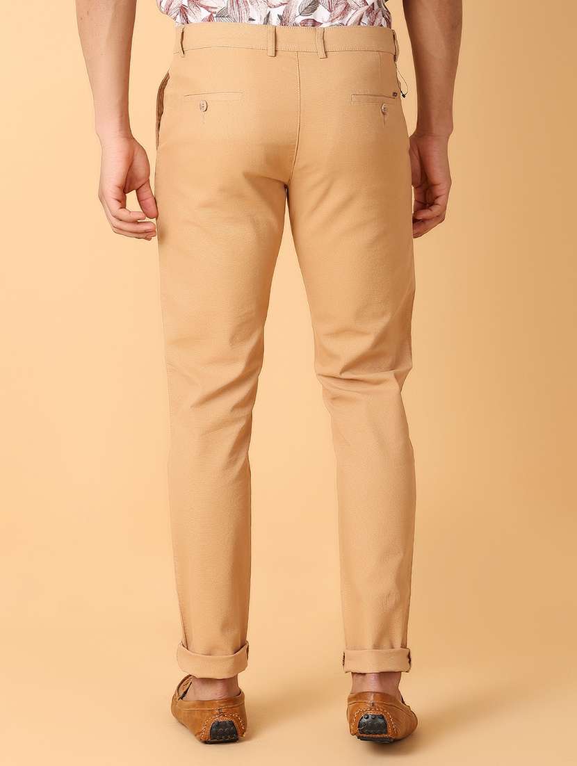 men khaki solid chinos casual trouser - 21490651 -  Standard Image - 2