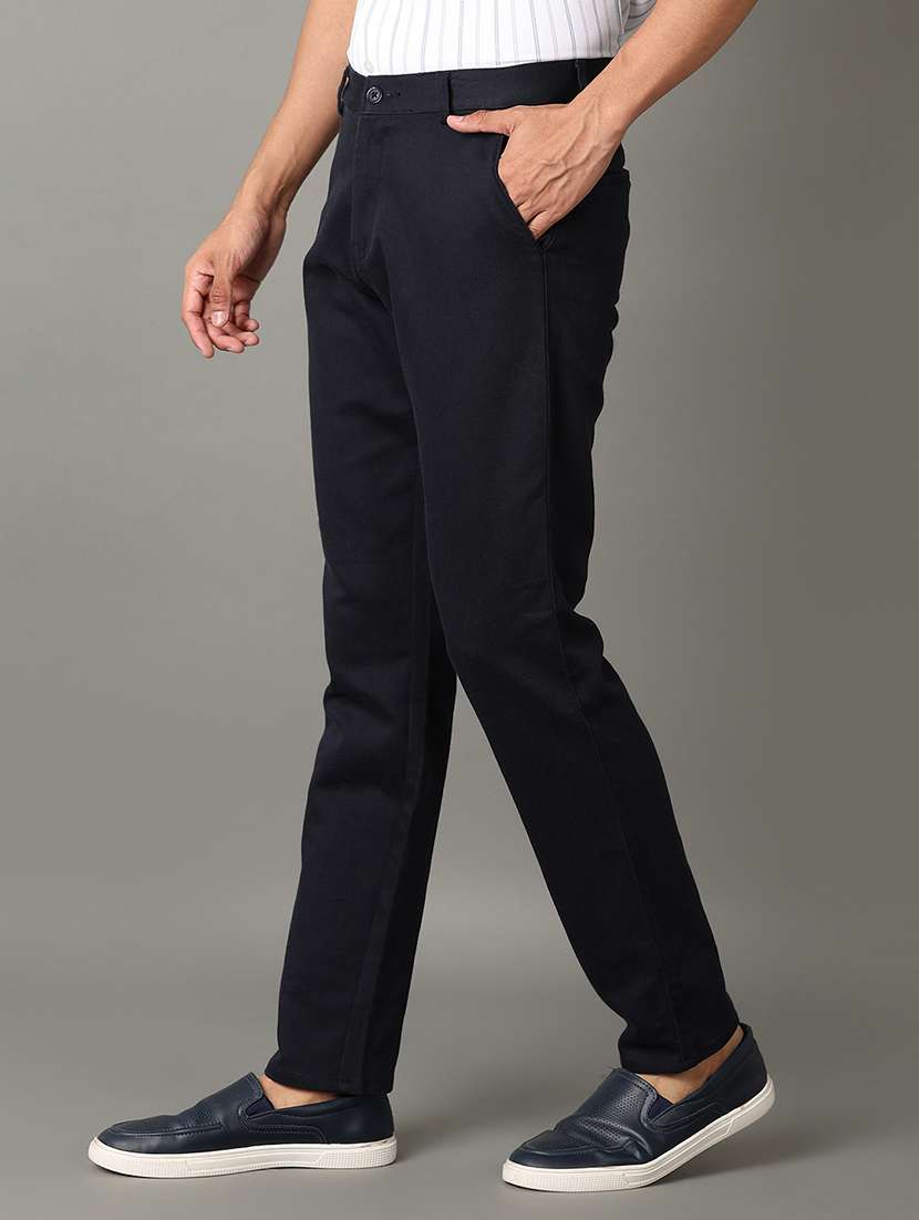 men navy blue solid chinos casual trouser - 21490653 -  Standard Image - 2