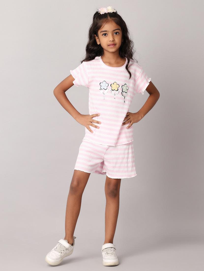 girls printed short sleeves top & shorts set