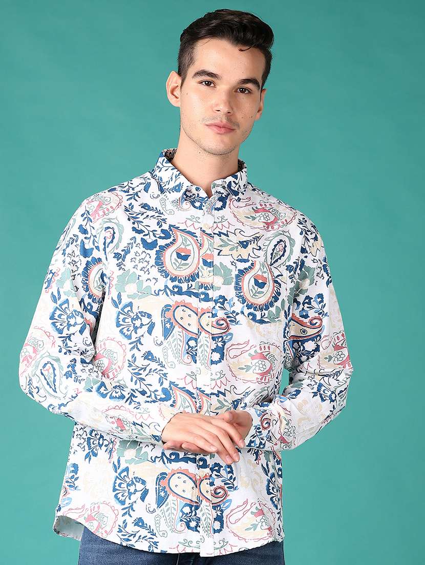 men long sleeves printed casual shirt