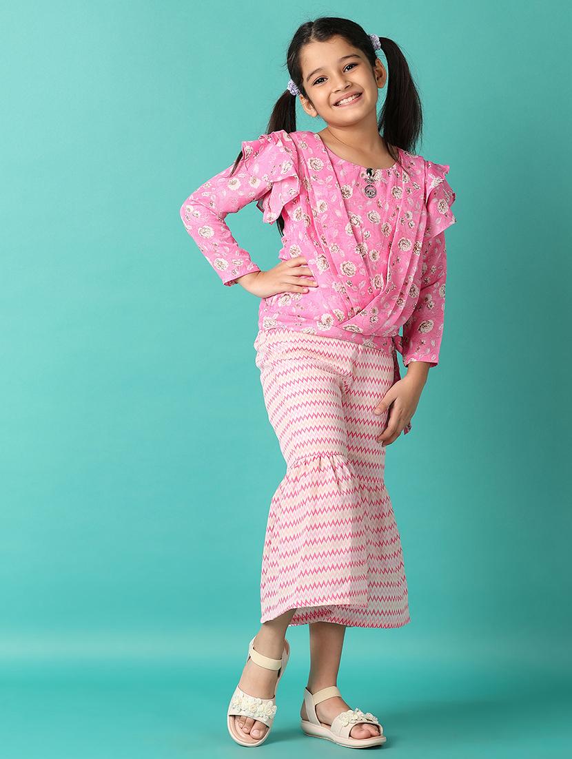girls floral printed long sleeves twin set