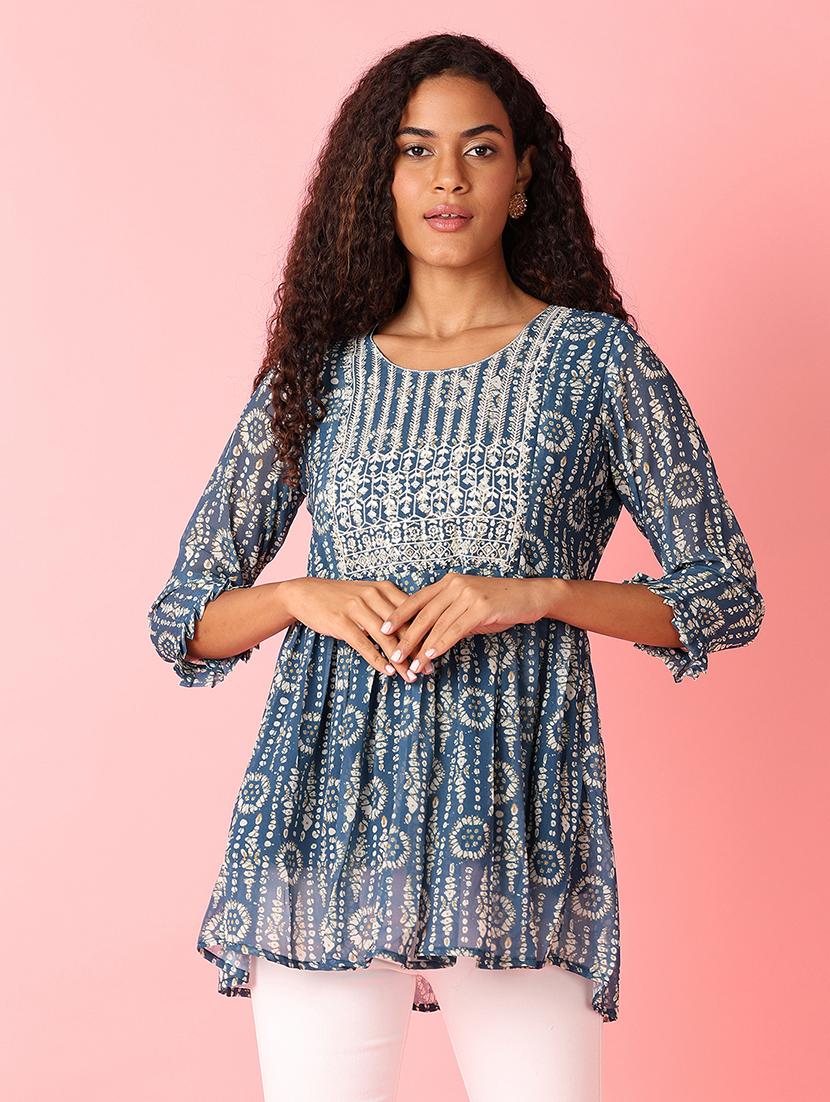 women blue cotton flared kurti - 21491128 - Zoom Image - 0