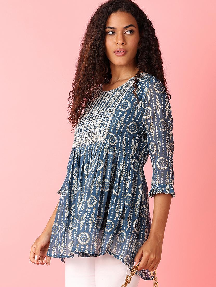 women blue cotton flared kurti - 21491128 - Standard Image - 2