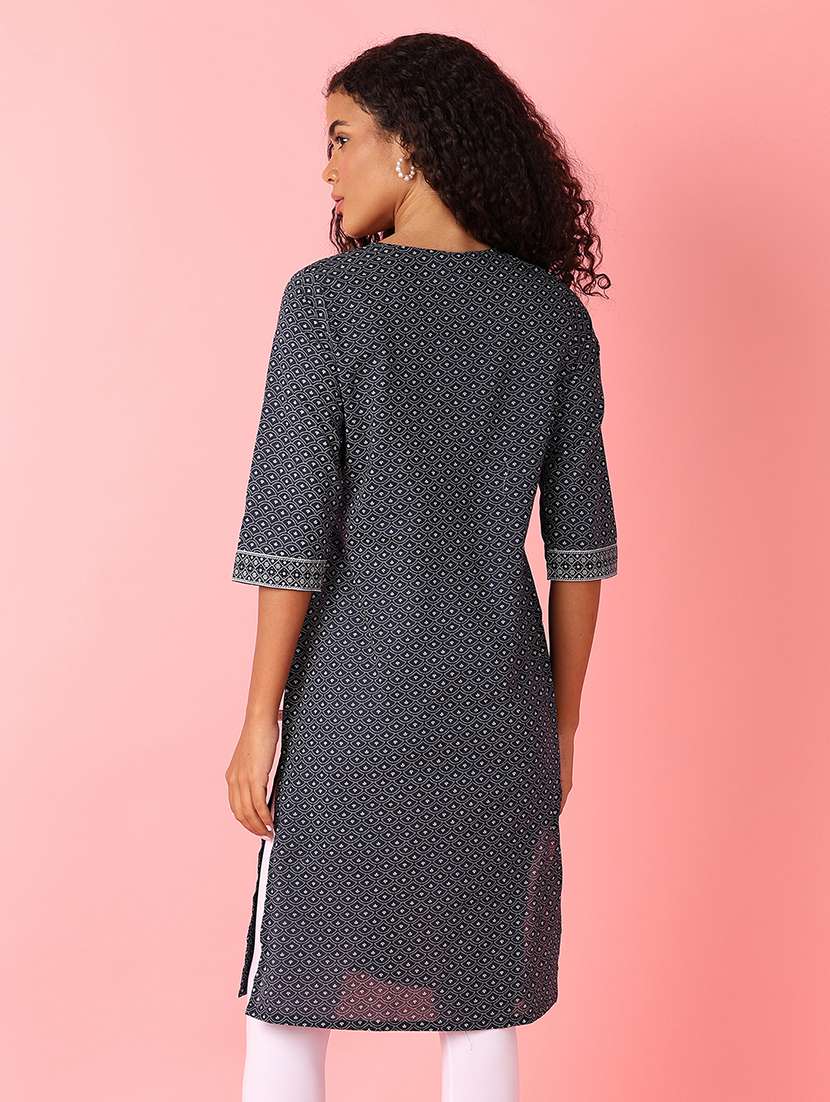 women navy blue printed straight kurta - 21491150 -  Standard Image - 2