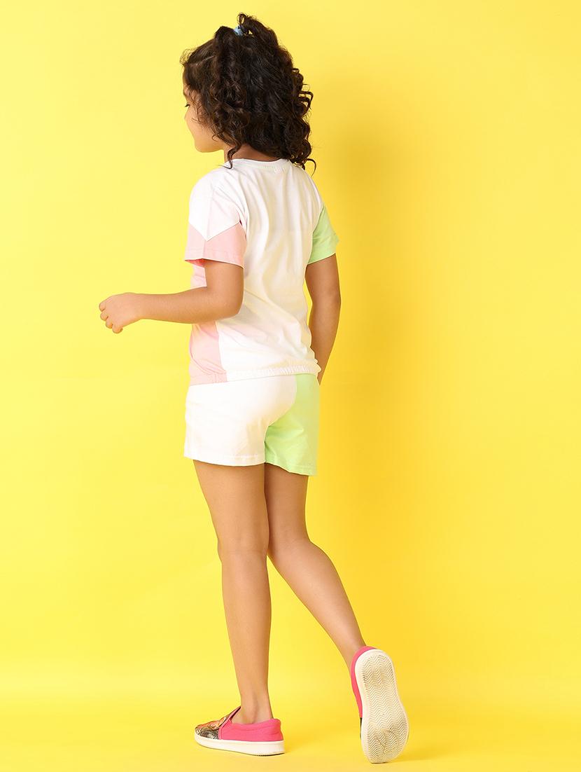 girls color block round neck top & shorts set - 21491190 - Standard Image - 2