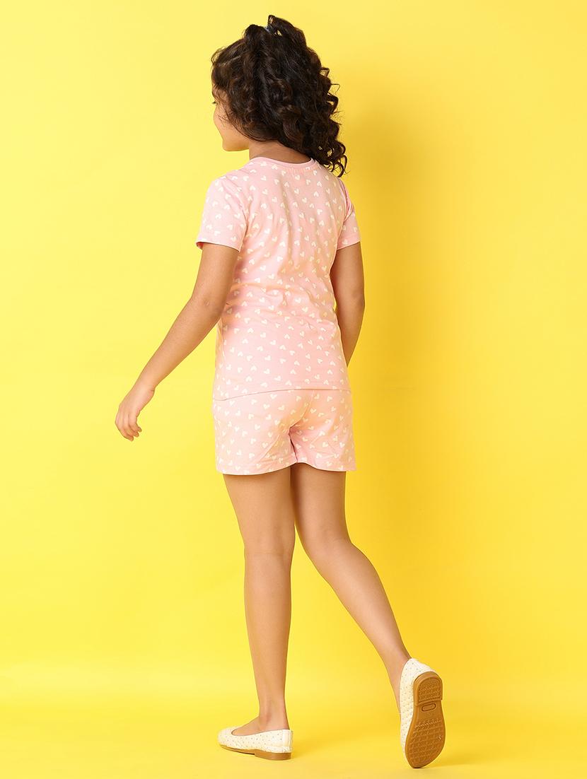 girls printed round neck top & shorts set - 21491192 - Standard Image - 2